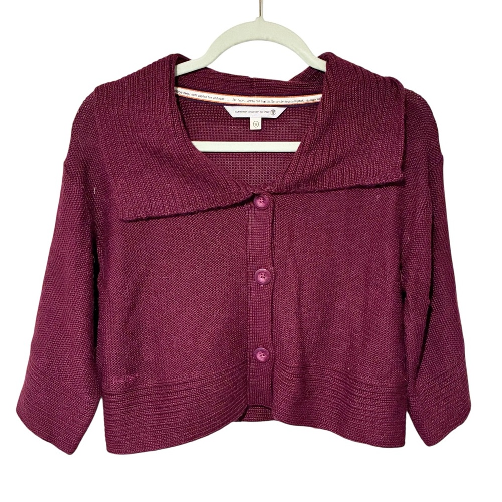Fat Face Bessy Purple Quarter Sleeve Cardigan‎ Sweater Alpaca Wool Size 12